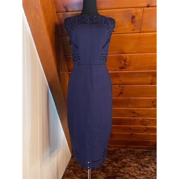 Ted Baker London Verita Cutout Sheath Shift Navy Blue Dress sz 3 / sz M - Picture 1 of 10
